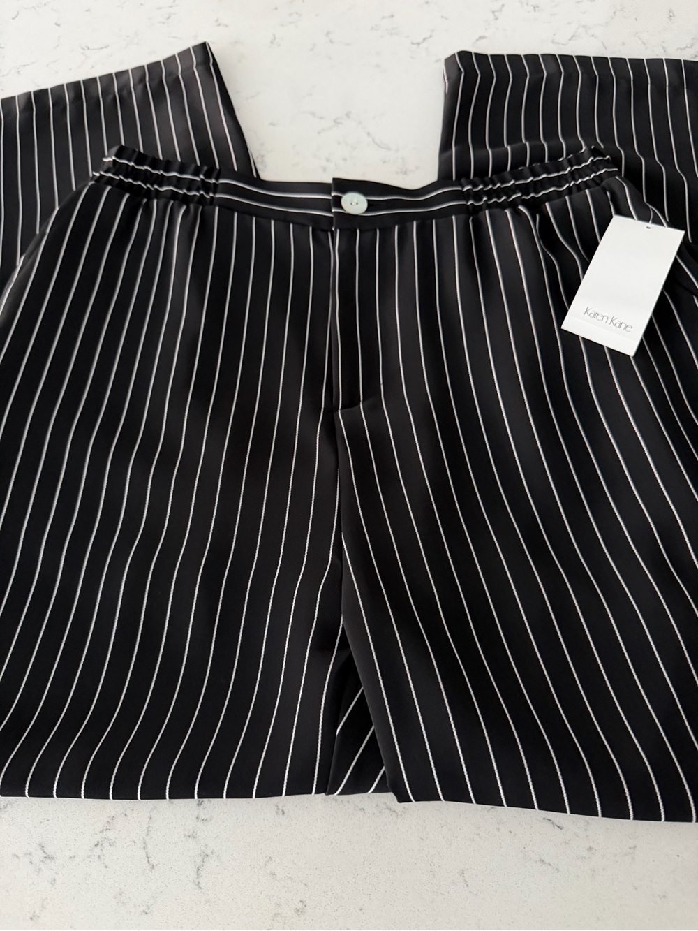 NWT Karen Kane Black Cropped Wide-Leg Pinstripe Pants